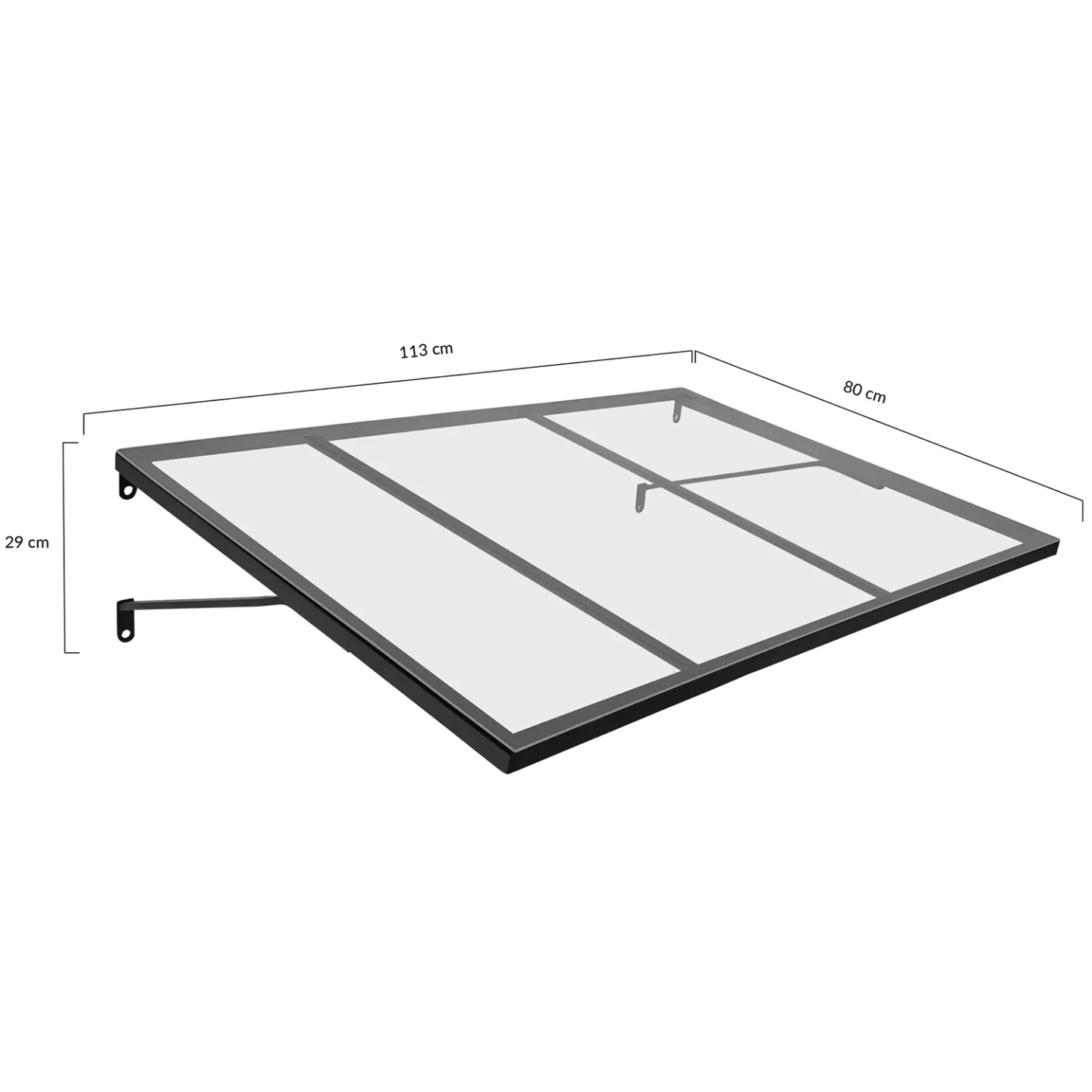 Auvent de porte marquise d'entrée JOSY noir 80 x 113 CM verrière