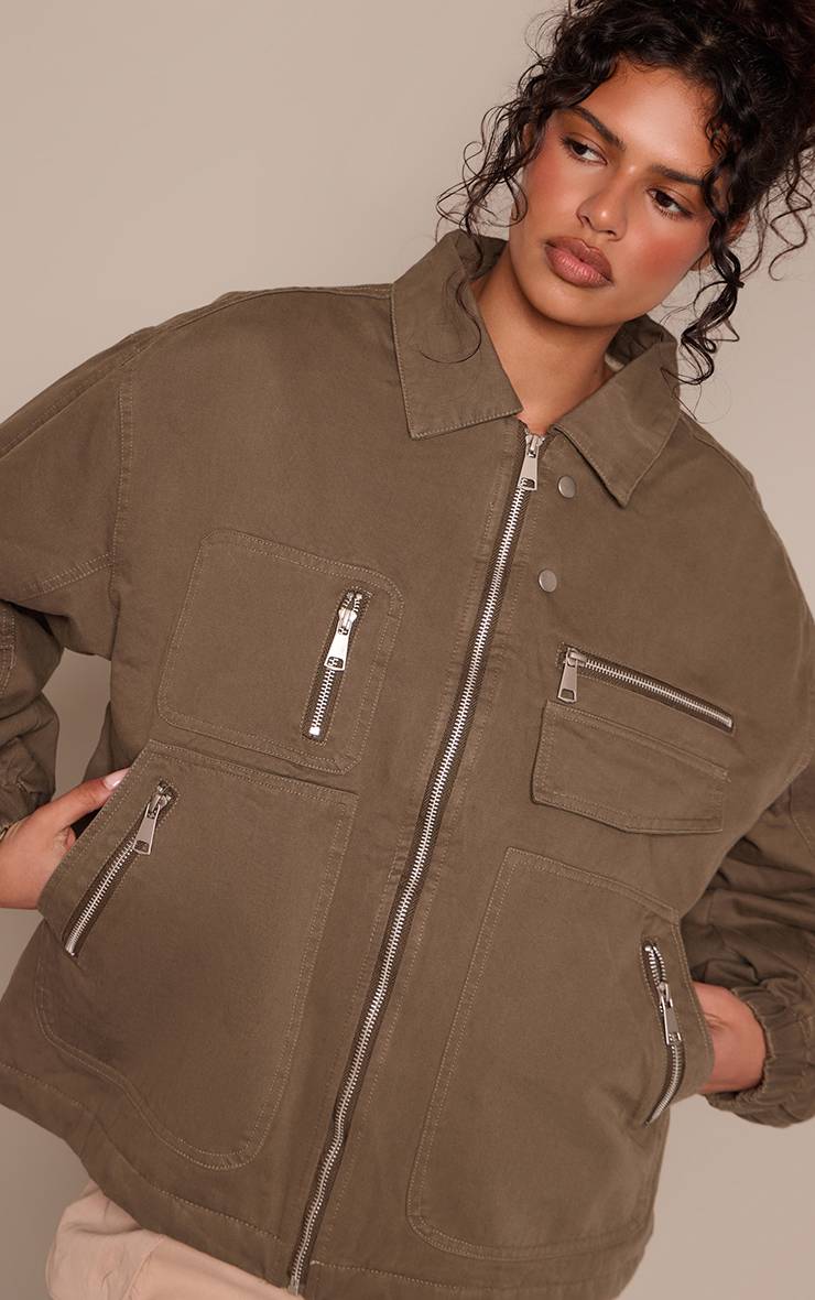 Kaki Veste Oversize En Sergé