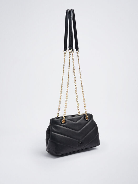 Bolsa matelassada com corrente - Preta