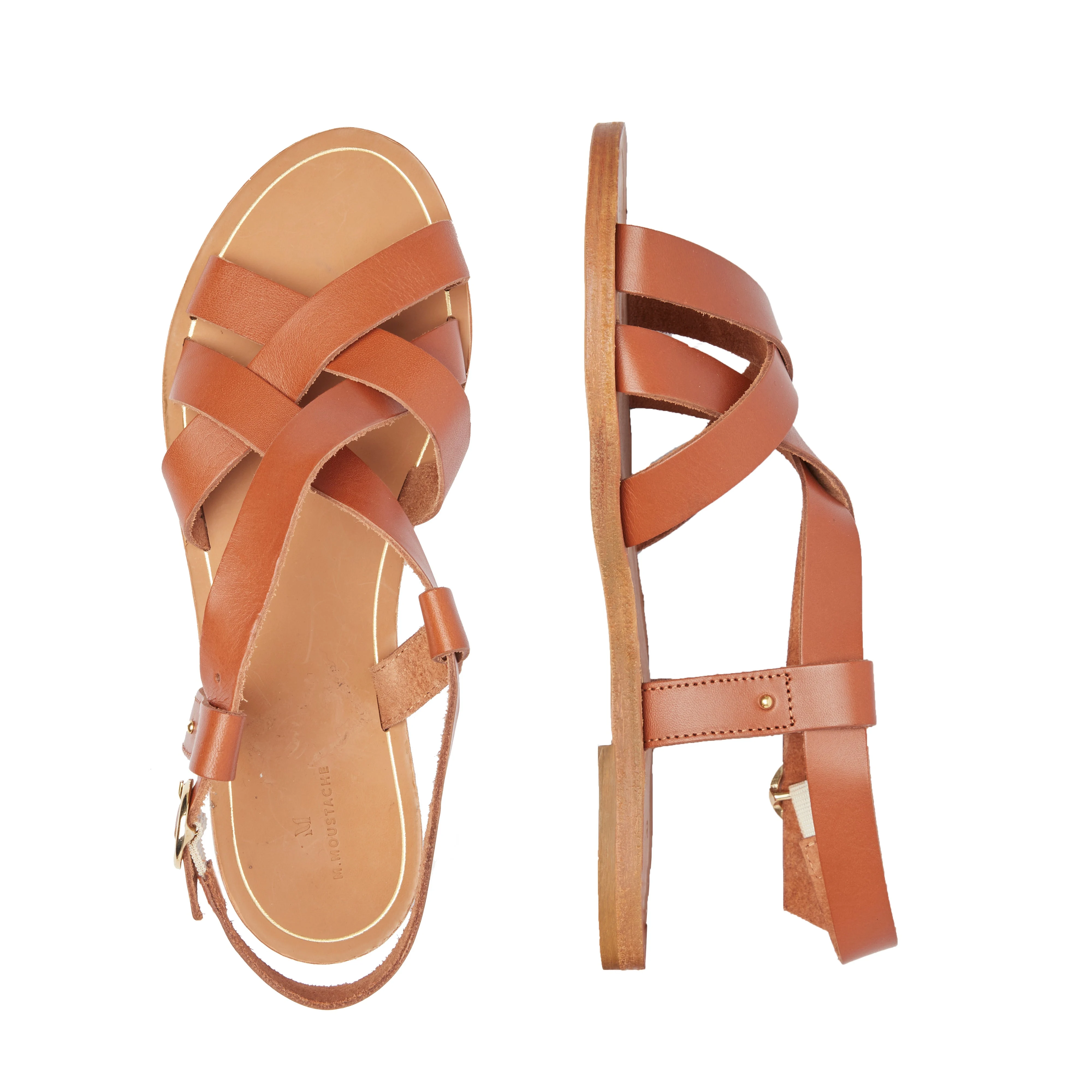 LISA - Sandales plates lisa - cuir camel | Marron