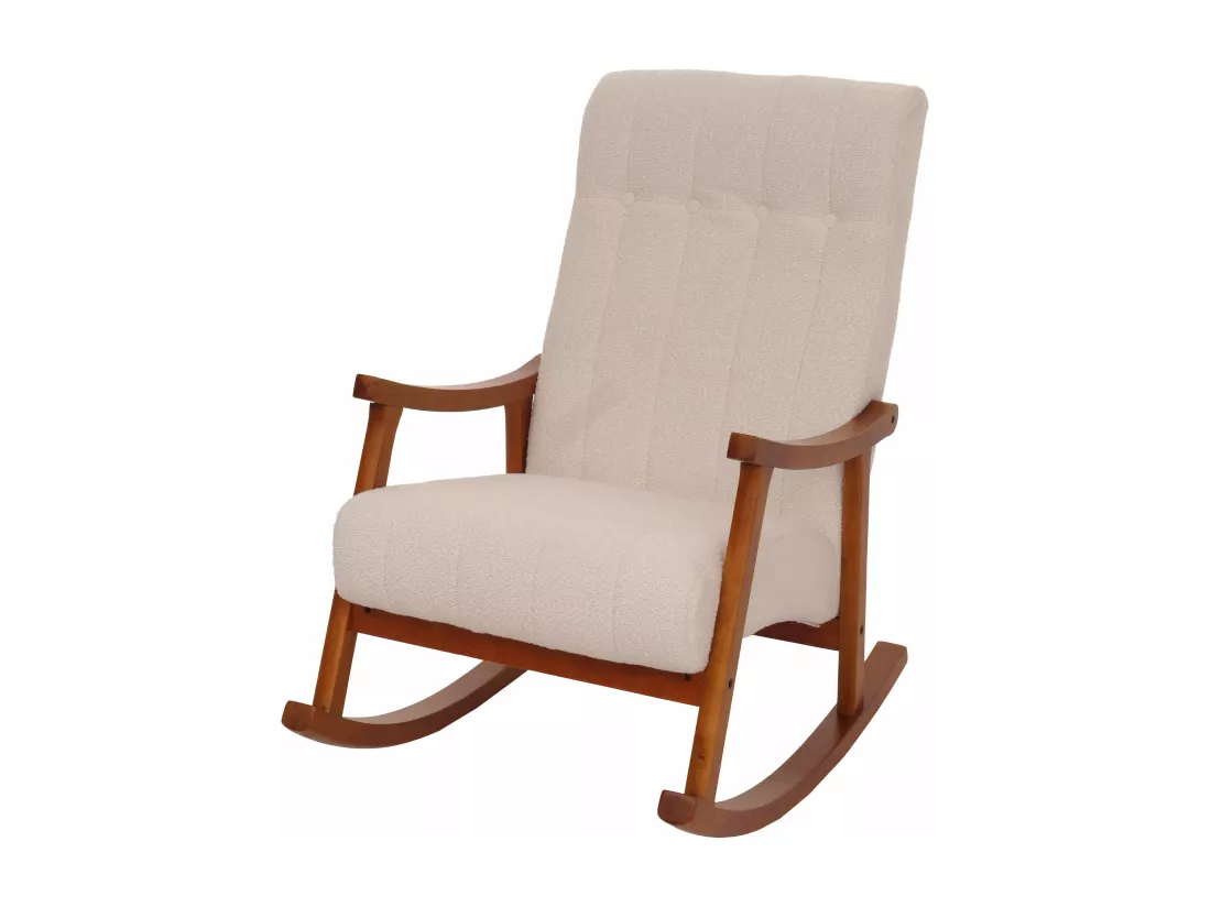 Fauteuil à bascule MCW-K10, beige, structure aspect noyer