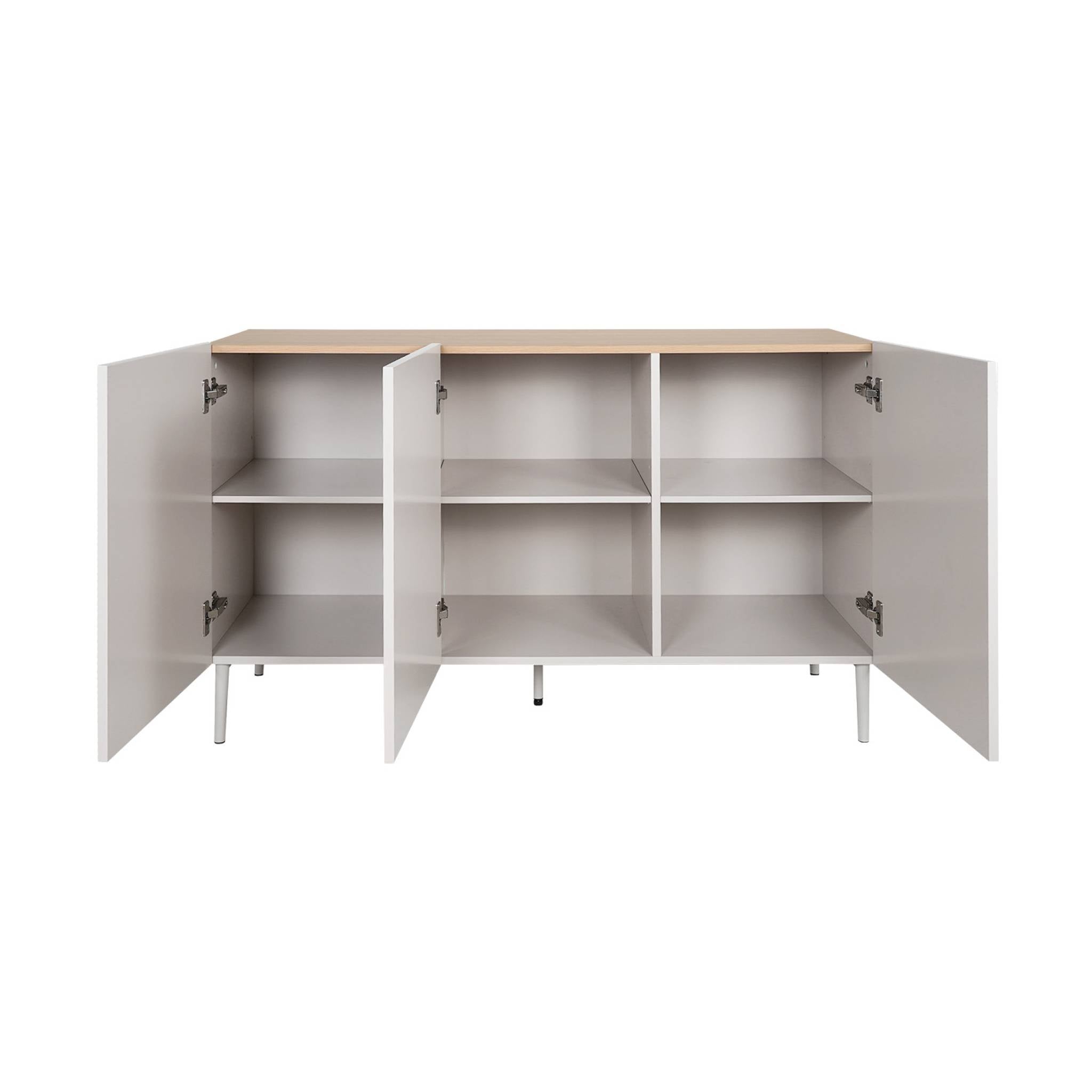 sweeek - Dressoir met 3 deuren metaal en houtdecor 120cm