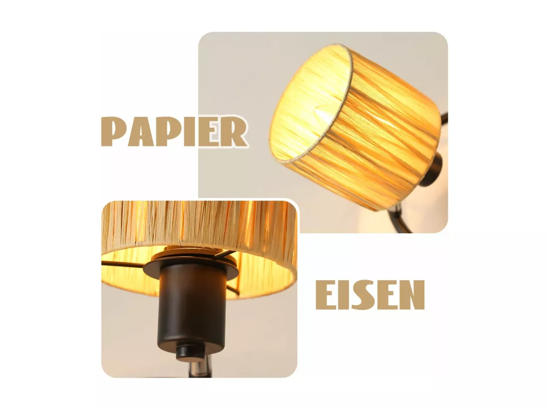 Spot De Plafond 4 Flammes E14 Noir Naturel Plafonnier Papier Salon