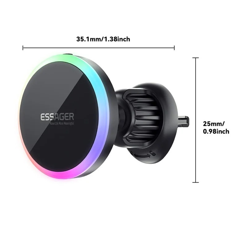 (15W) Selbstklebende MagSafe Auto KFZ Ladegerät Halterung Dashboard Smartphone Ständer für Lüftungsgitter Air Frame mit LED Beleuchtung - Schwarz