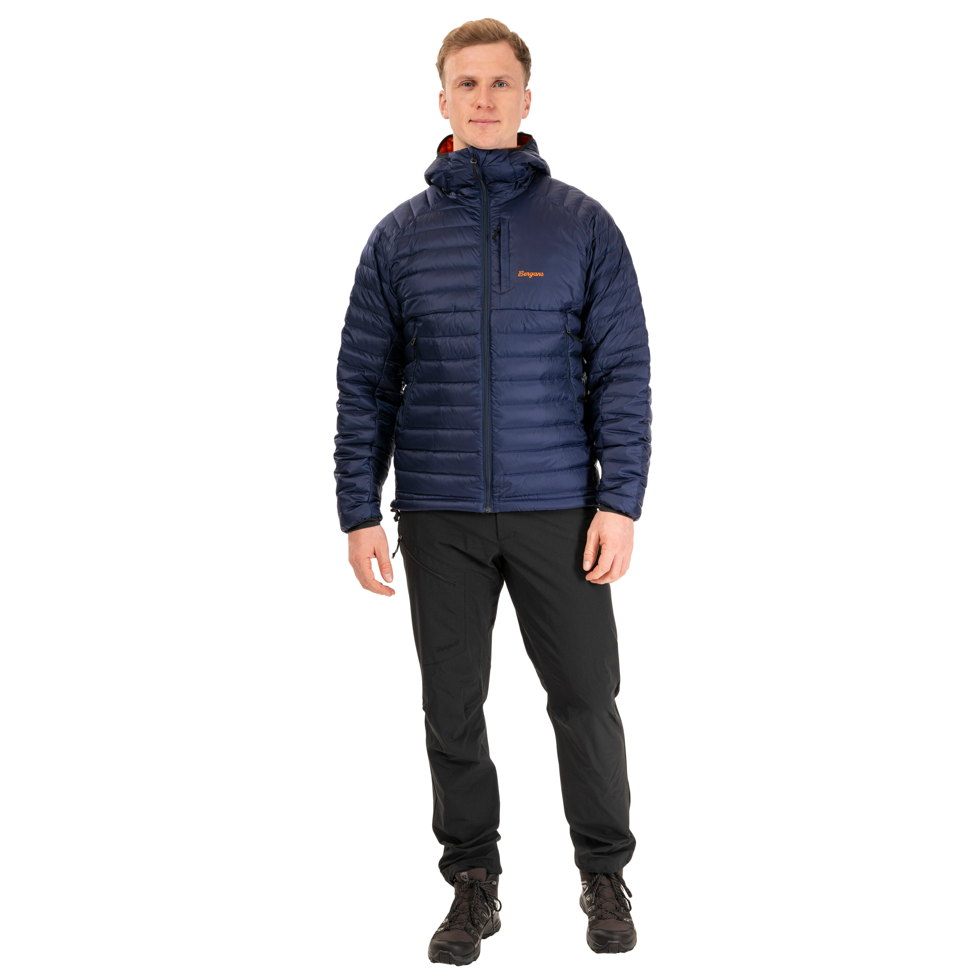 Vaagaa Light Down Jacket Hood Men Navy Blue / Alert Orange