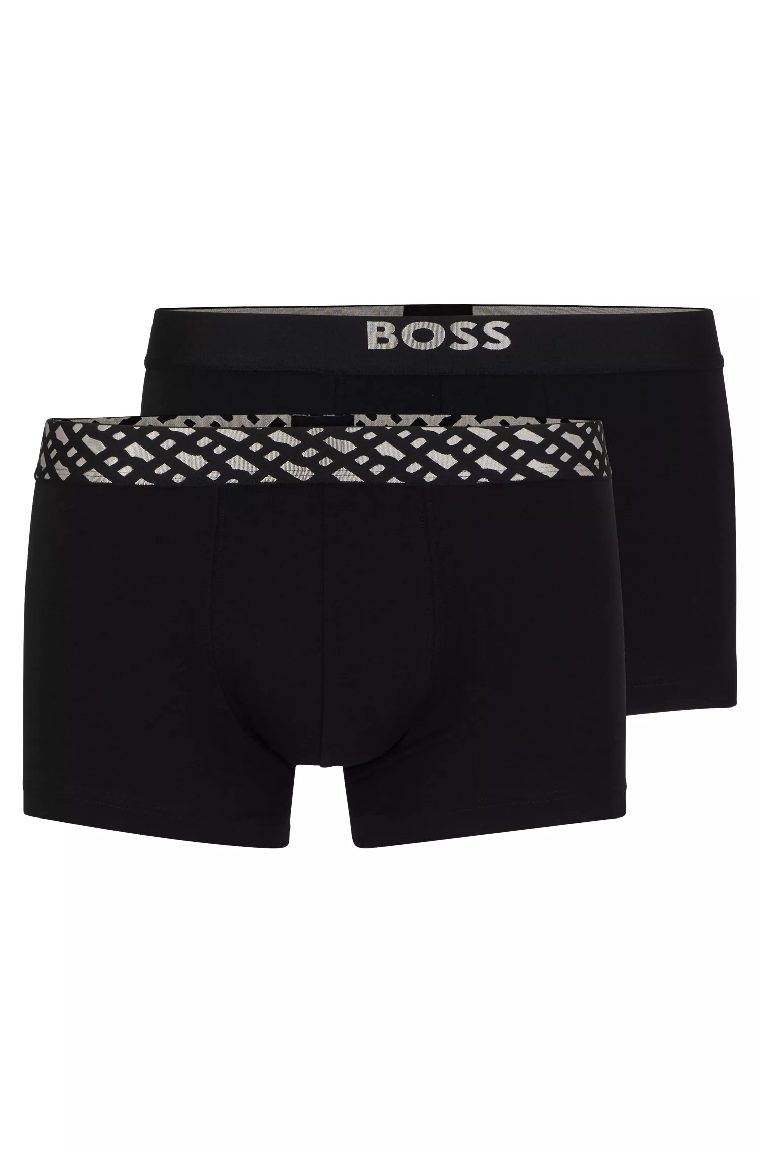 BOSS Black - Pacote com duas cuecas boxer de algodão elástico com detalhes metálicos.