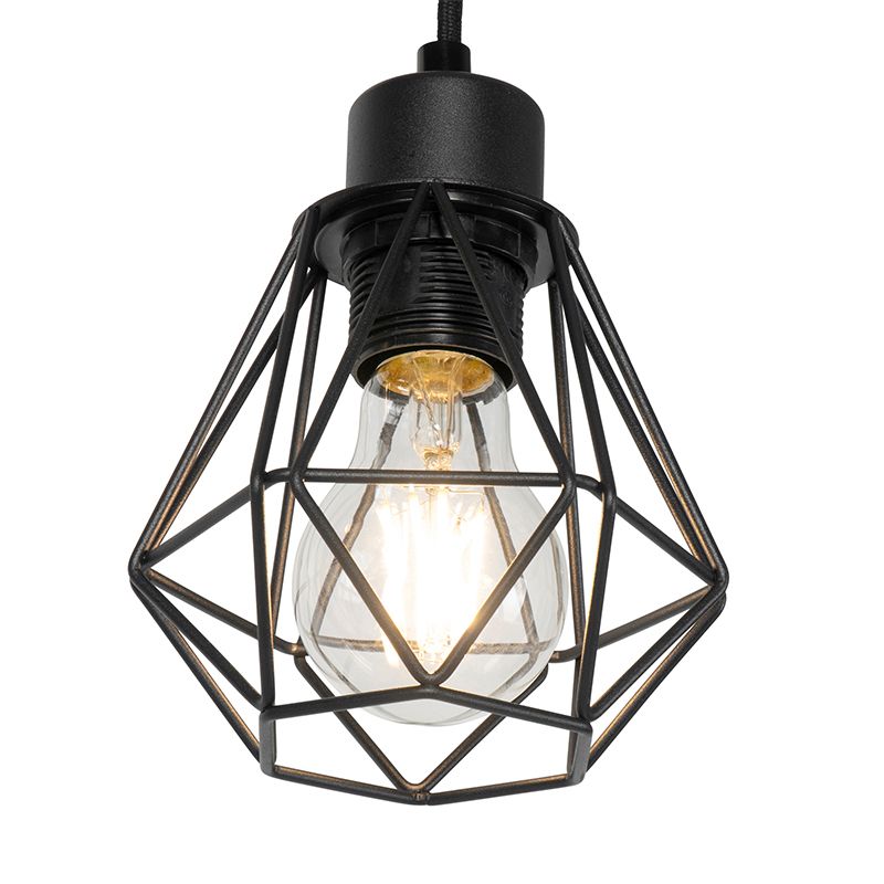 Landelijke vloerlamp zwart met hout 2-lichts - Chon