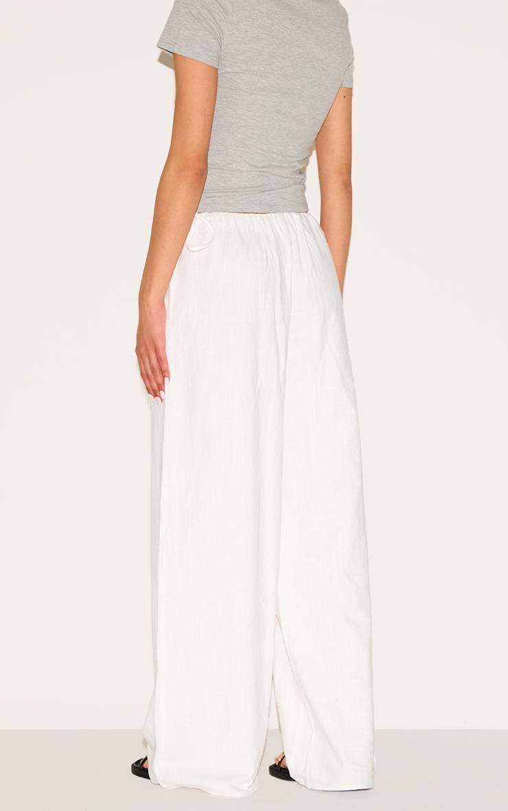Blanc Pantalon Large Taille Haute En Lin Premium Avec Détail De Liens Latéraux