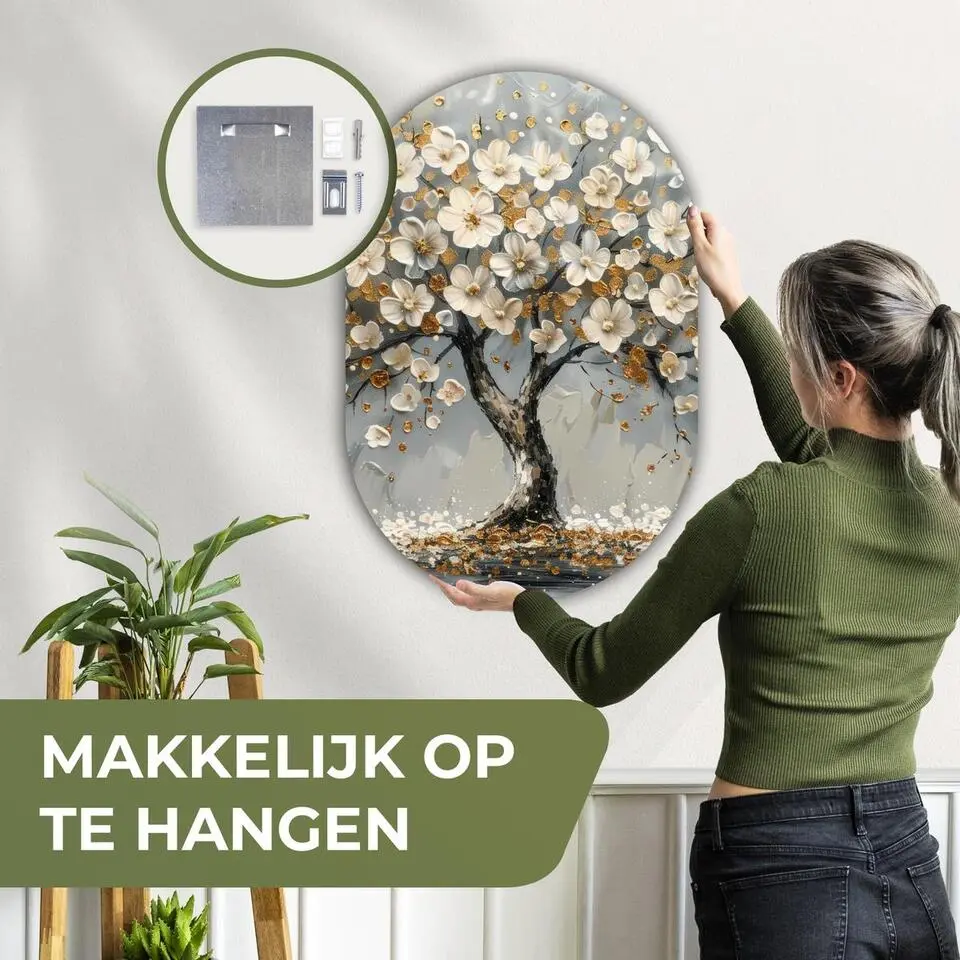 MuchoWow Wand decoratie 60x90cm Boom Goud Bloemen Abstract