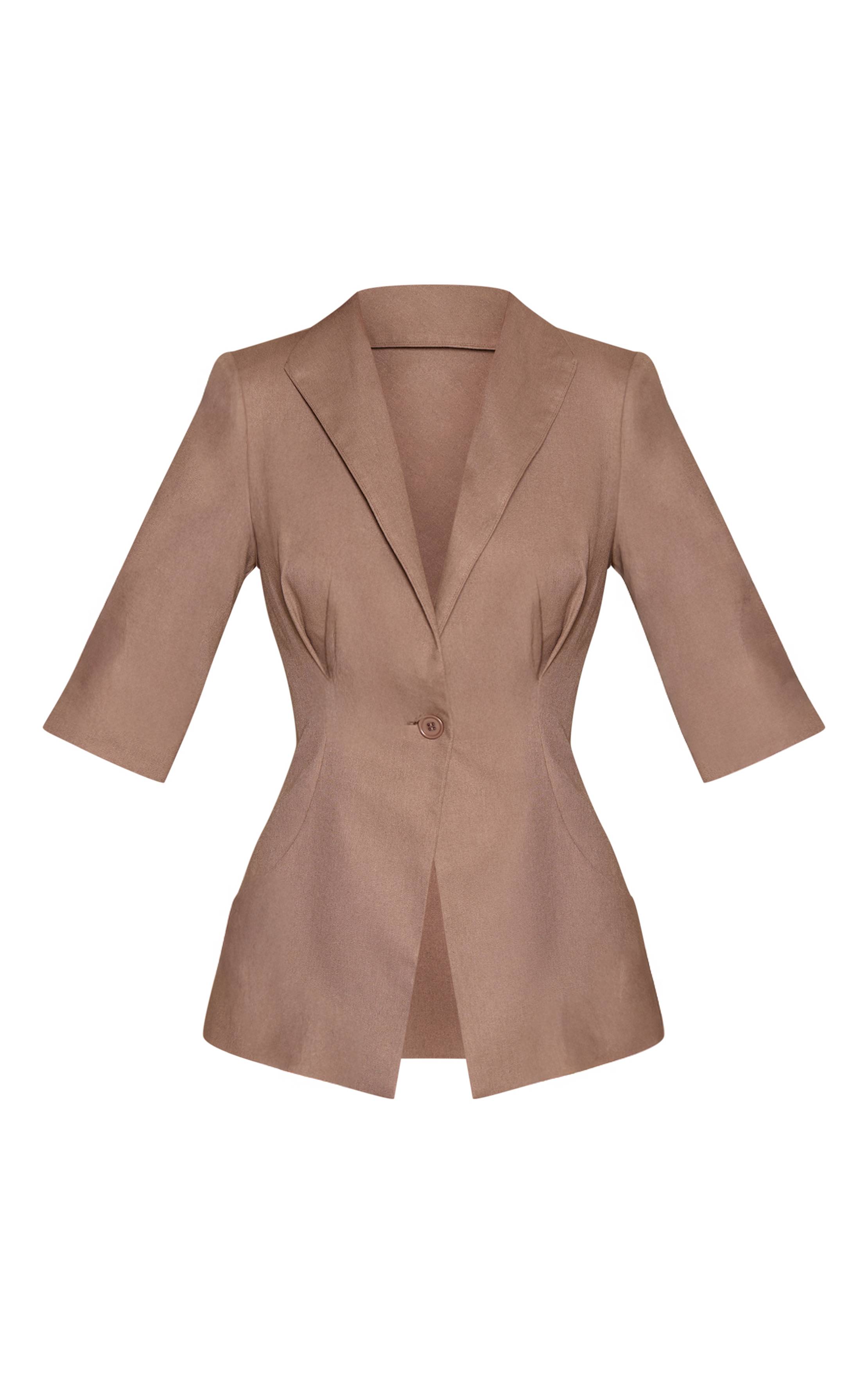 Deep Taupe Blazer À Manches Courtes Avec Col Détaillé