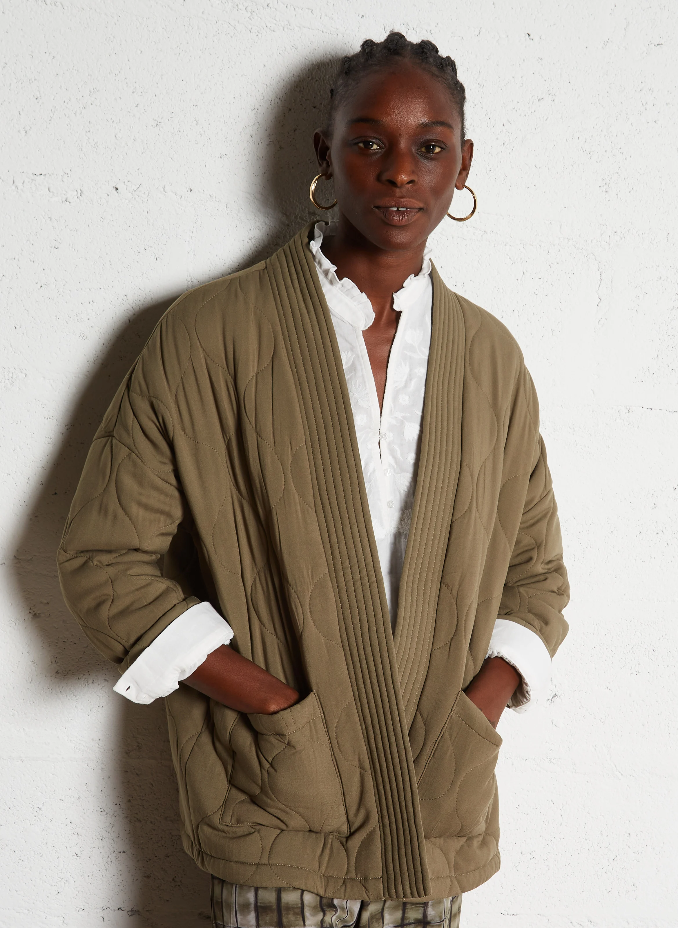 VOLITA - Veste ample col châle matelassé | Vert