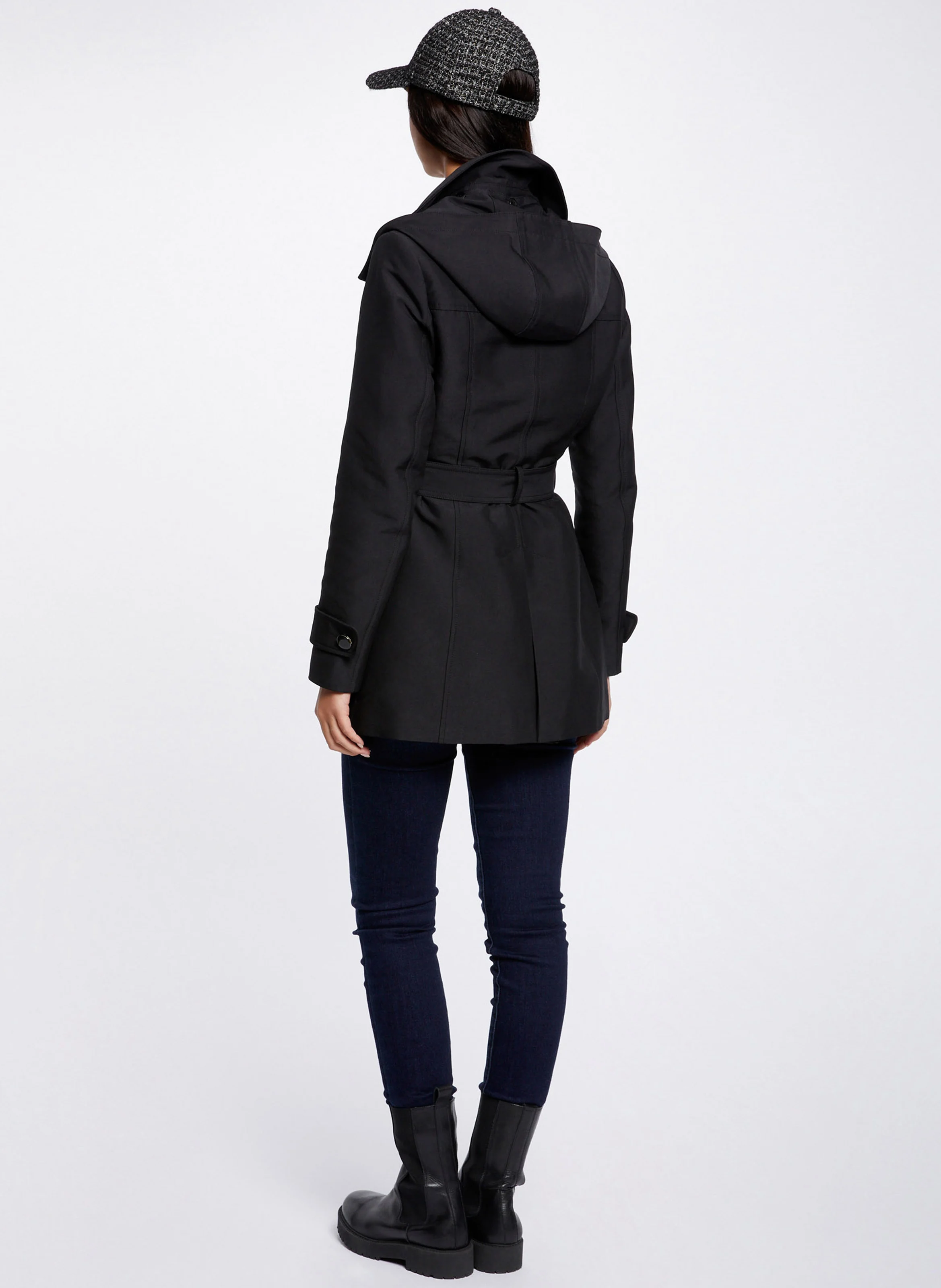 GLADIA - Trench cintré col à revers à capuche | Noir