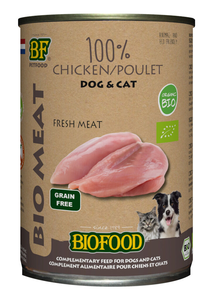 Biofood Biologisch  - Hondenvoer en Kattenvoer - 400 Gram - kip