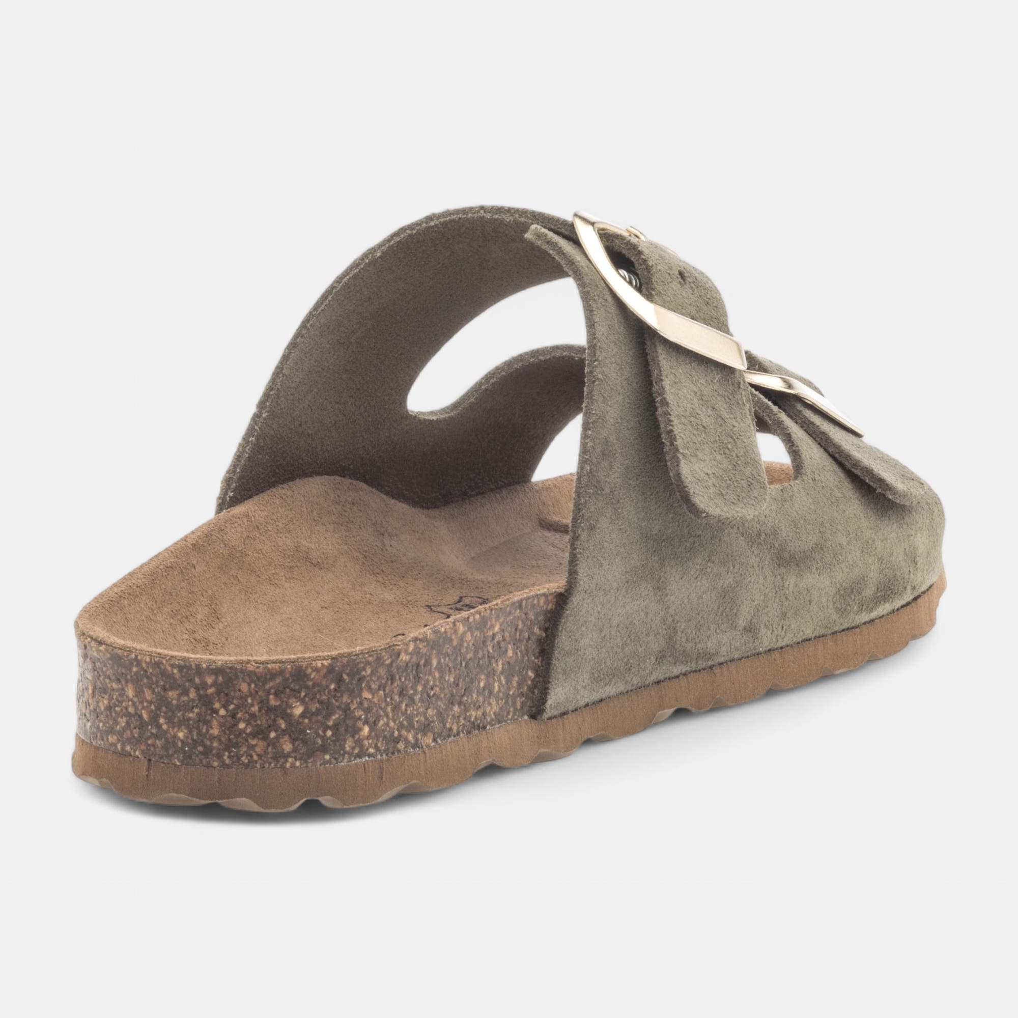 Mules semelle liège Femme en cuir kaki