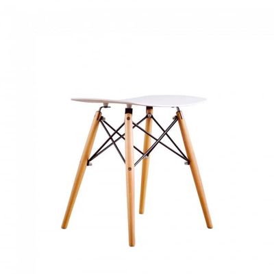 Tabouret bas SKOLL - pieds bois et acier noir - assise blanche