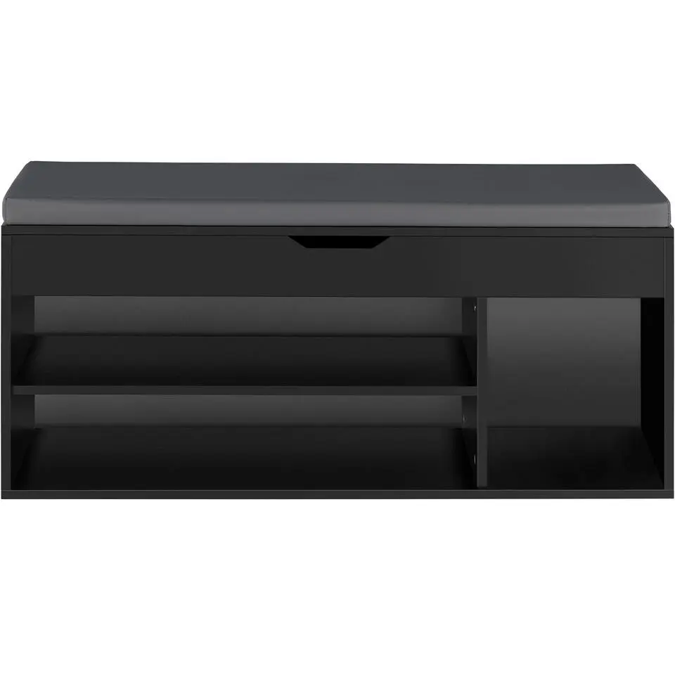 tectake Schoenenkast Natalya met zitkussen 104x30x49cm, Zwart
