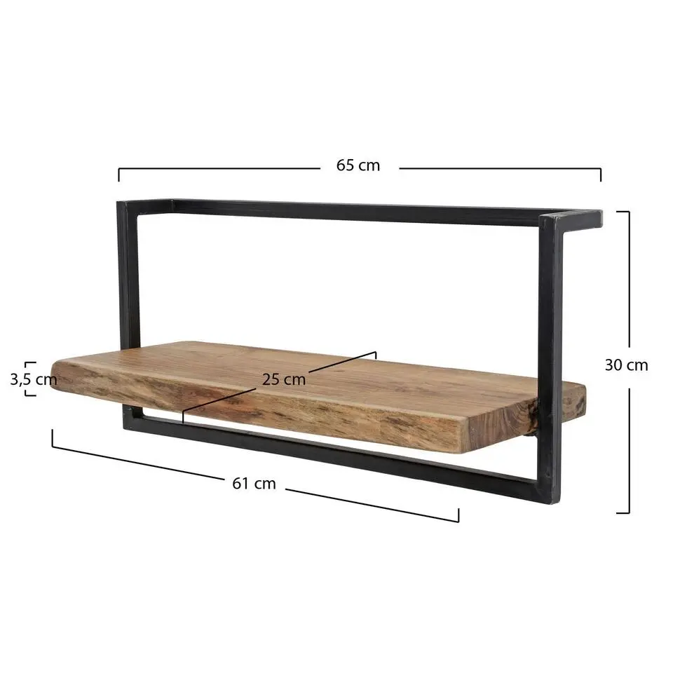 Wandplank Edge 65x25x30cm - Acaciahout & Metaal