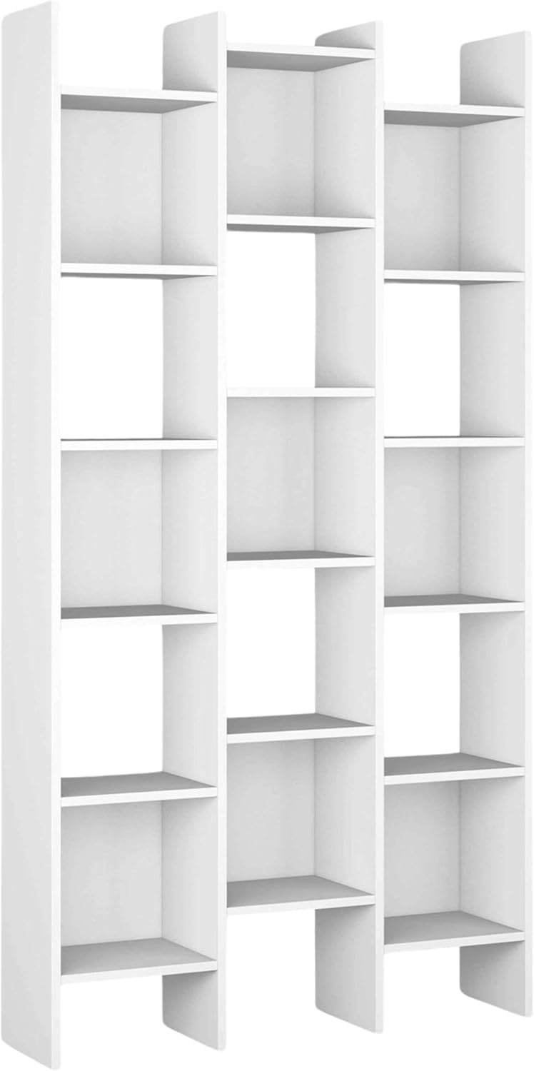 Habitdesign, Bücherregal – modernes Regal in Weiß Hochglanz, ideal als Büroregal, Esszimmerregal oder Wohnzimmerregal, mit 10 offenen Fächern, Maße: 96 x 192 x 25 cm (B x H x T), Modell Italian
