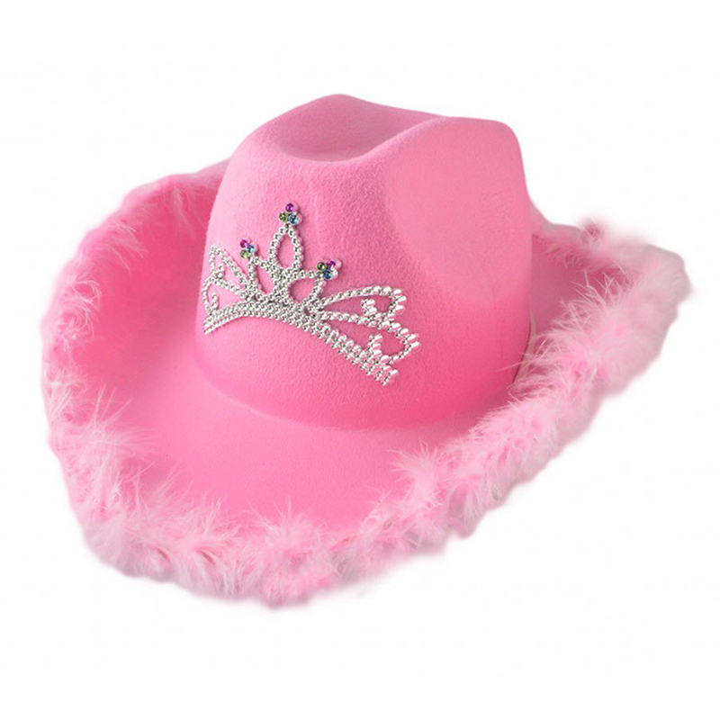 (40x25x13cm) Cowgirl Hut Fasnachts Kostüm Zubehör Feder Hut Motto Party Accessoire Foto Requisite - Pink