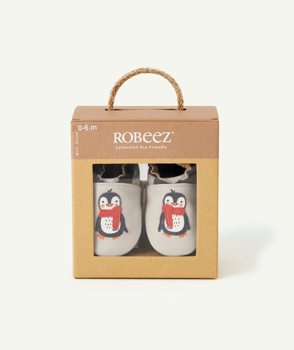 ROBEEZCHAUSSONS BÉBÉ EN CUIR GRIS AVEC PINGOUIN