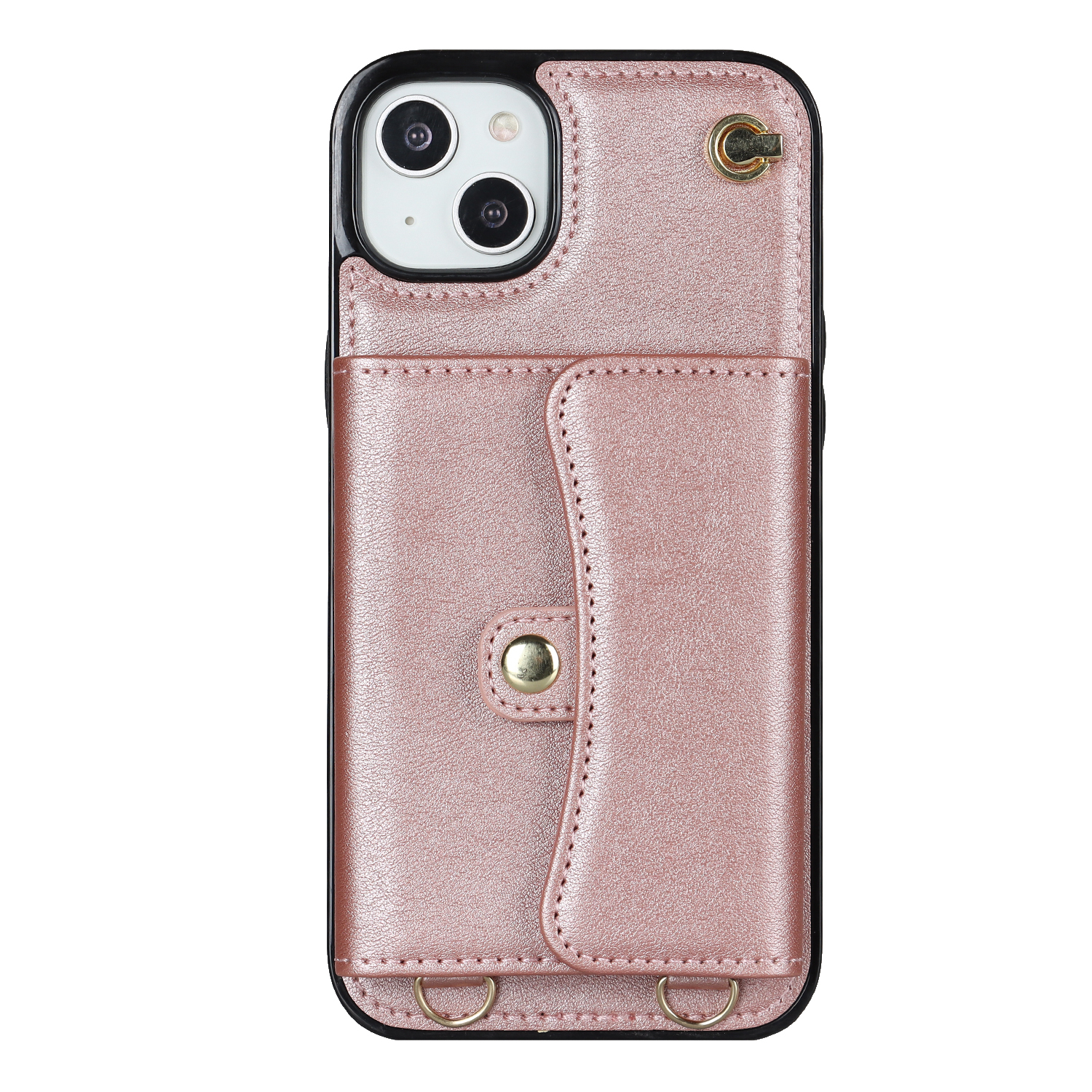 iPhone 14 / iPhone 13 Necklace Leder Schutz Hülle mit Kartenfach   Handykette (140cm) - Roségold