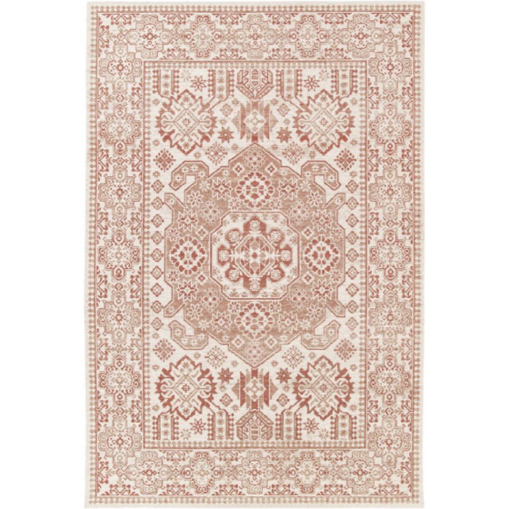 Tapis à motif oriental en tissus chenille recyclé - janah - crème et rouge brique - 160 x 230 cm