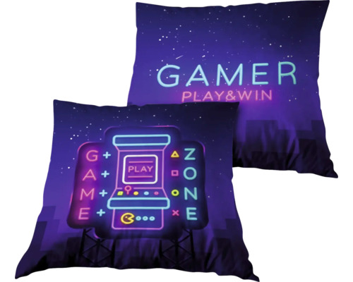 Kussen Game Zone Play & Win blauw roze 45x45 cm