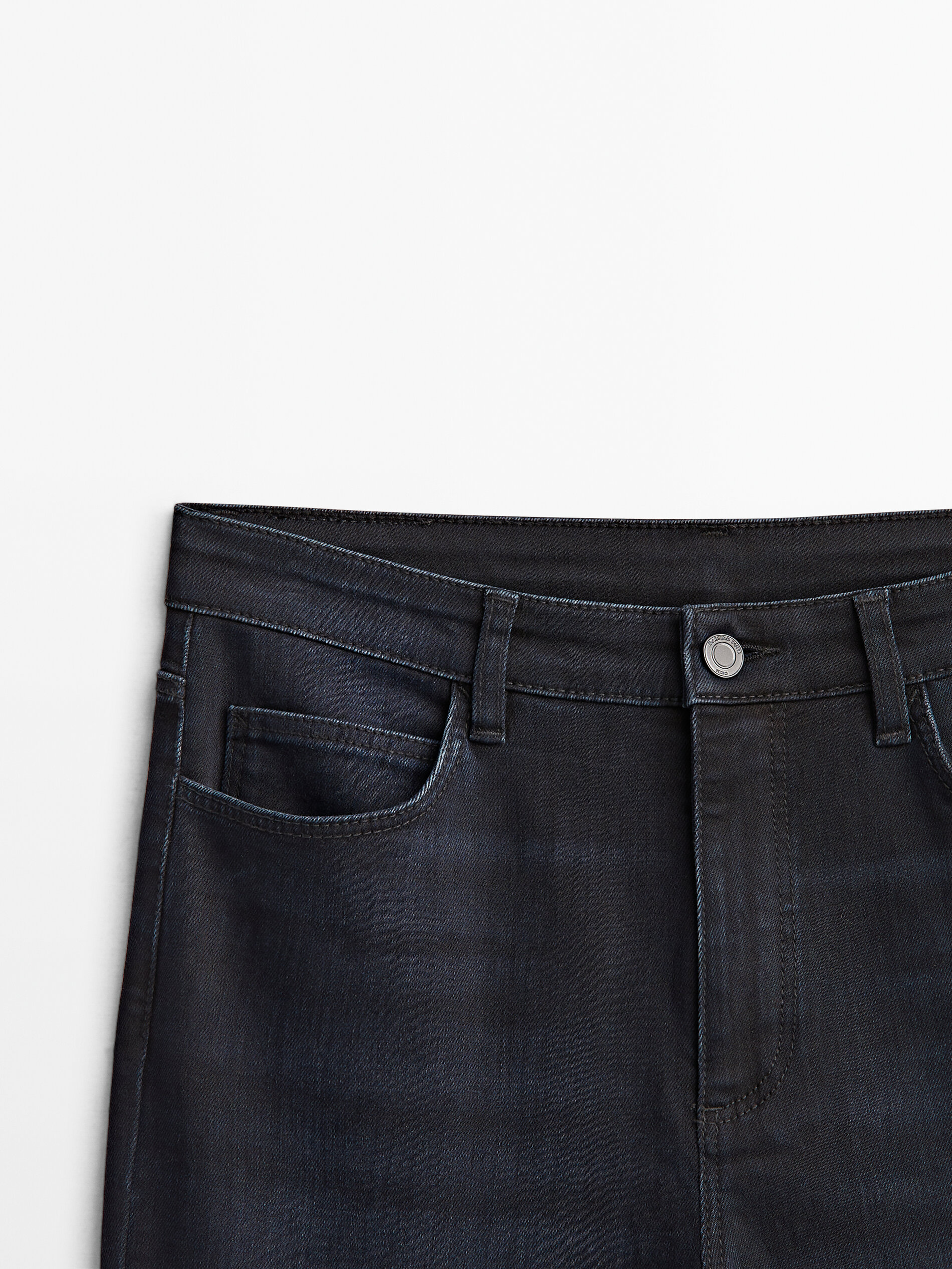 Calça vaquero tiro alto skinny flare - Azul oscuro