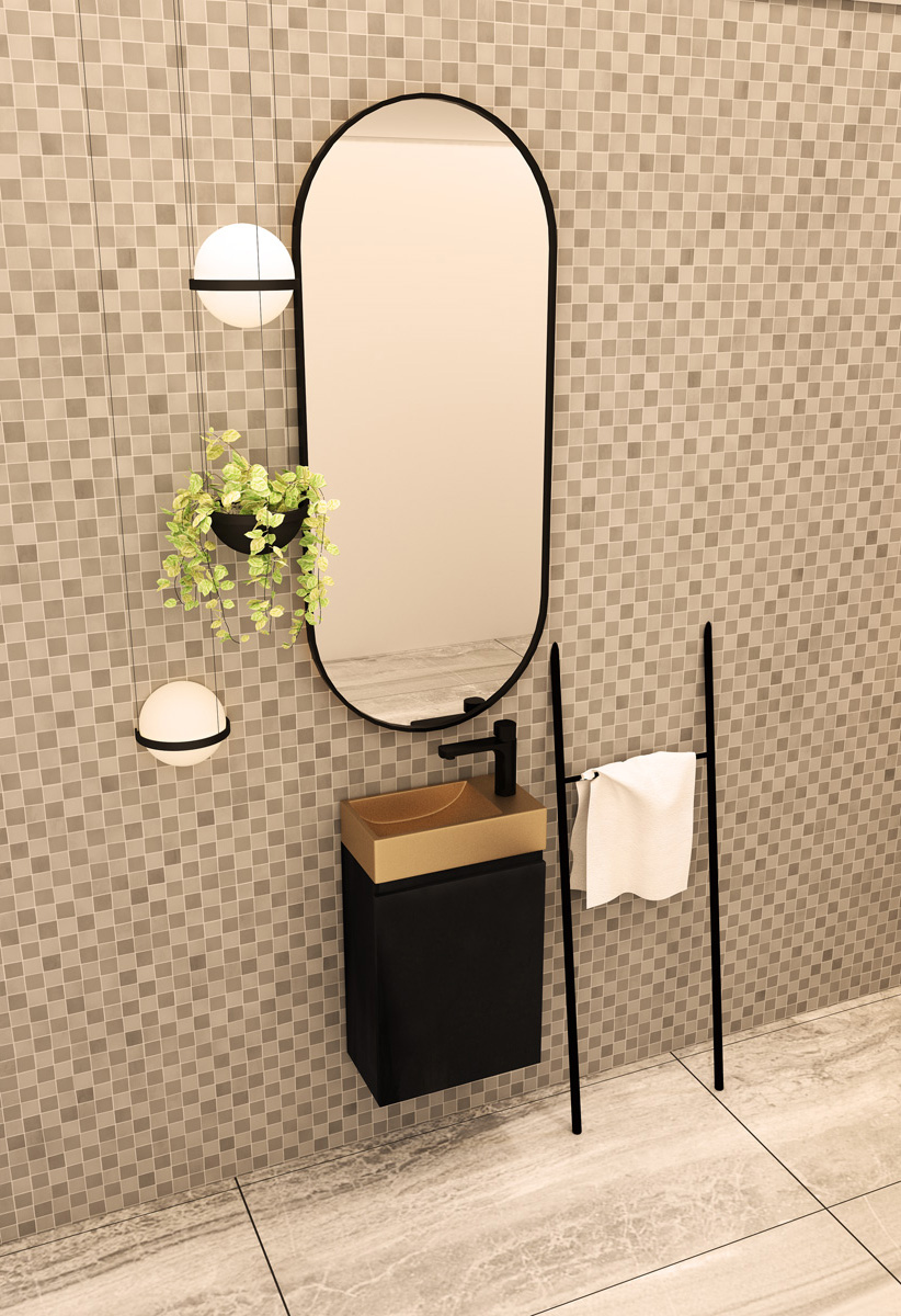 MD Interior Blessed toiletmeubel zwart mangohout rechts met fontein mat rosé goud rechts