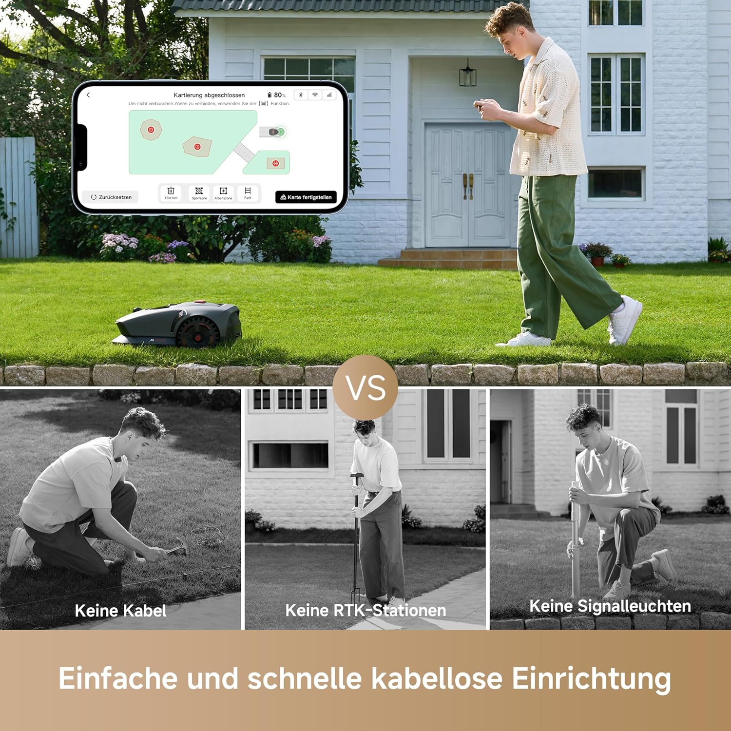 MOVA 1000 Garage Combo: Rasenmäher Roboter mit 3D-LiDAR, Mähroboter ohne Begrenzungskabel, Genaue Kartierung bis 1.000㎡, Smarte Hindernisvermeidung, App-Steuerung, Verbesserte Geländeräder, U-Schnitt