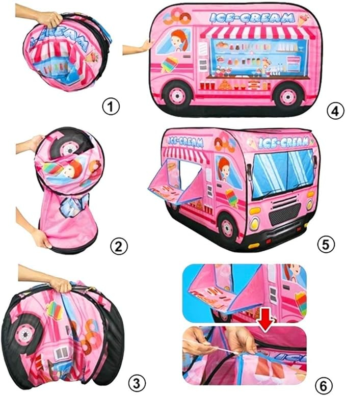 (110x72cm) Kinder Pop-Up Spielzelt Eiswagen Spielzeug Auto   Tragetasche - Pink