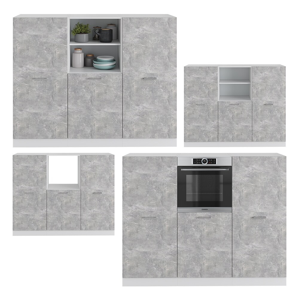 Vicco Küchenzeile Küchenblock Einbauküche R-Line Weiß Beton Backofen Küchenschrank