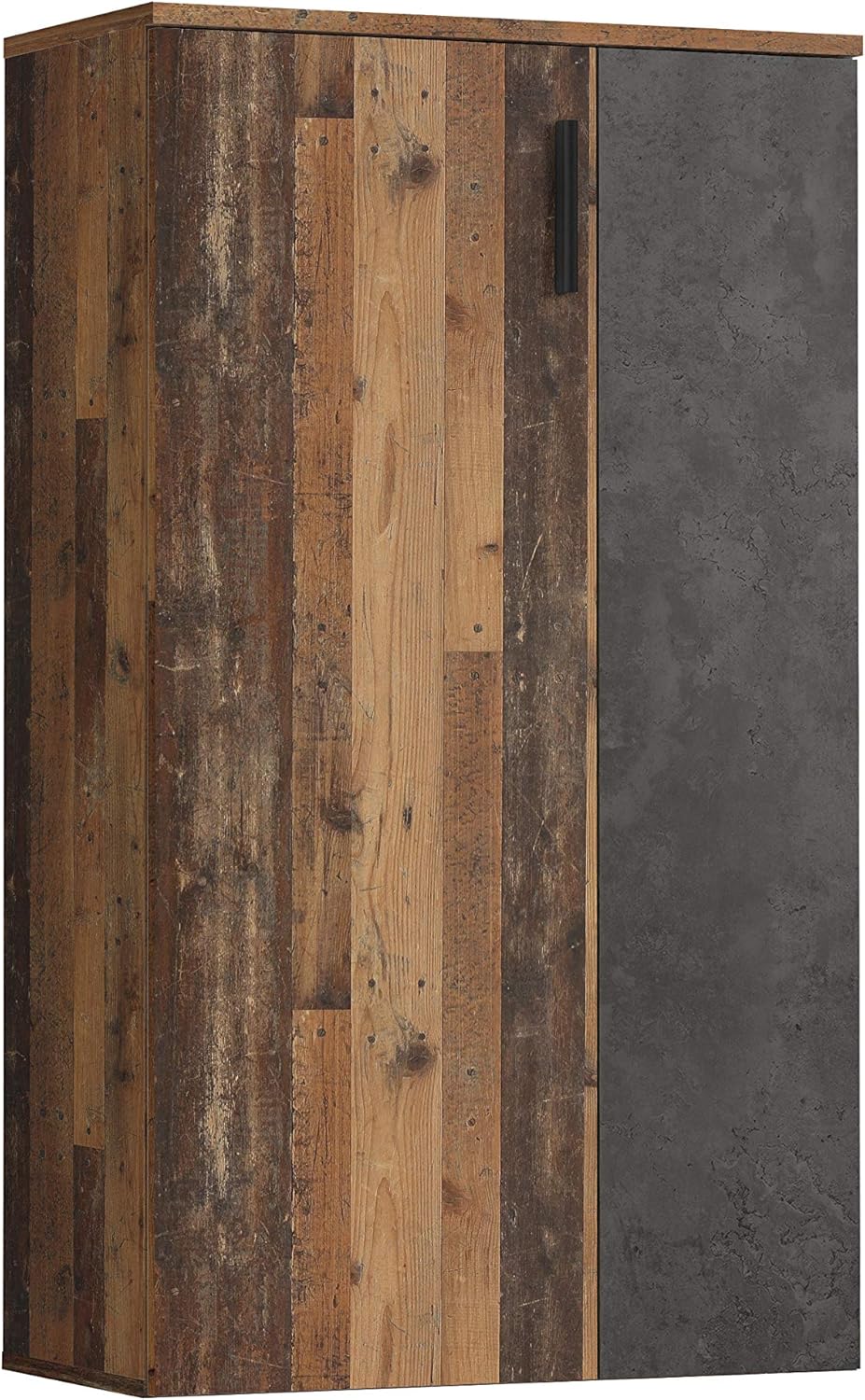 Forte Boots Schuhschrank klein mit 2 Türen, Holzwerkstoff, Old Wood Vintage Dekor + Betonoptik Dunkel, 68.90 x 34.79 x 120,41 cm