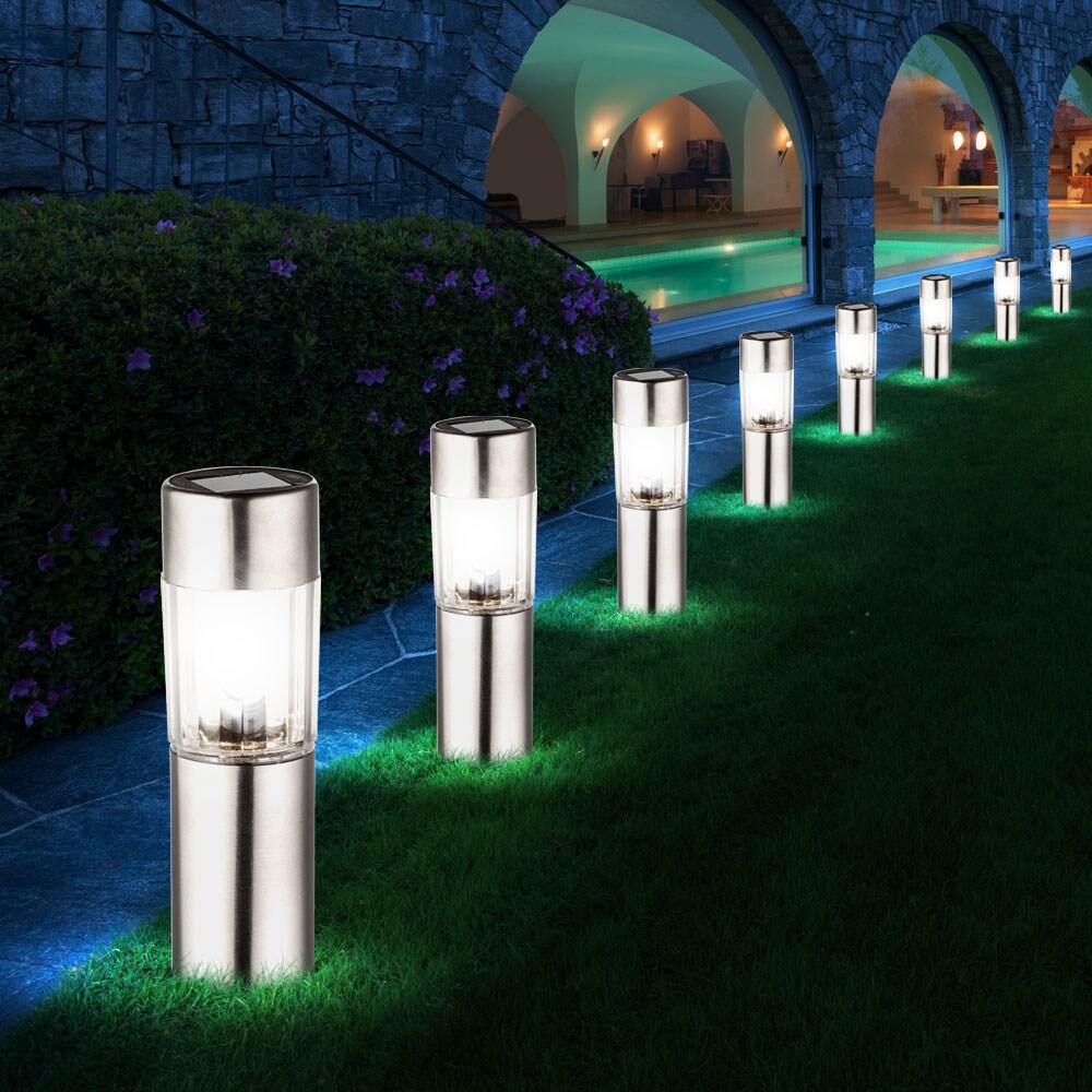 8x LED Edelstahl Solarlampen für den Außenbereich