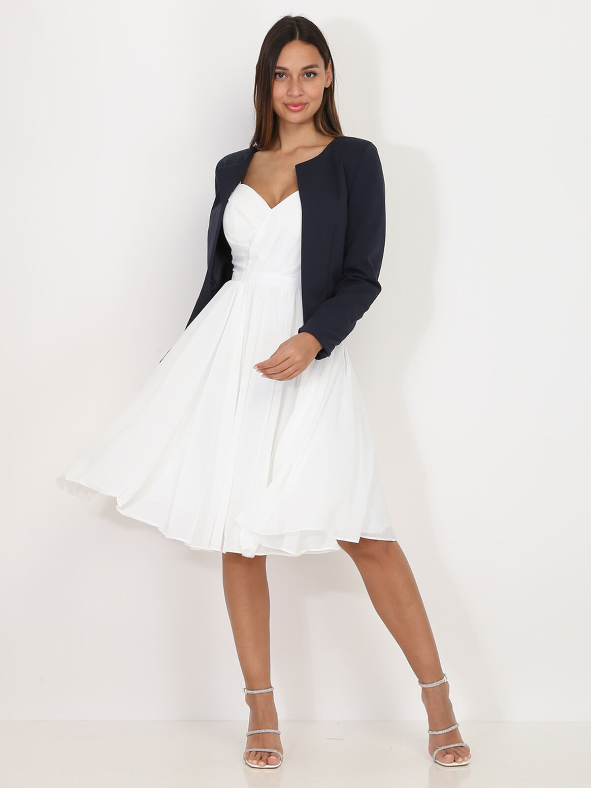 Veste courte sans col- Bleu marine