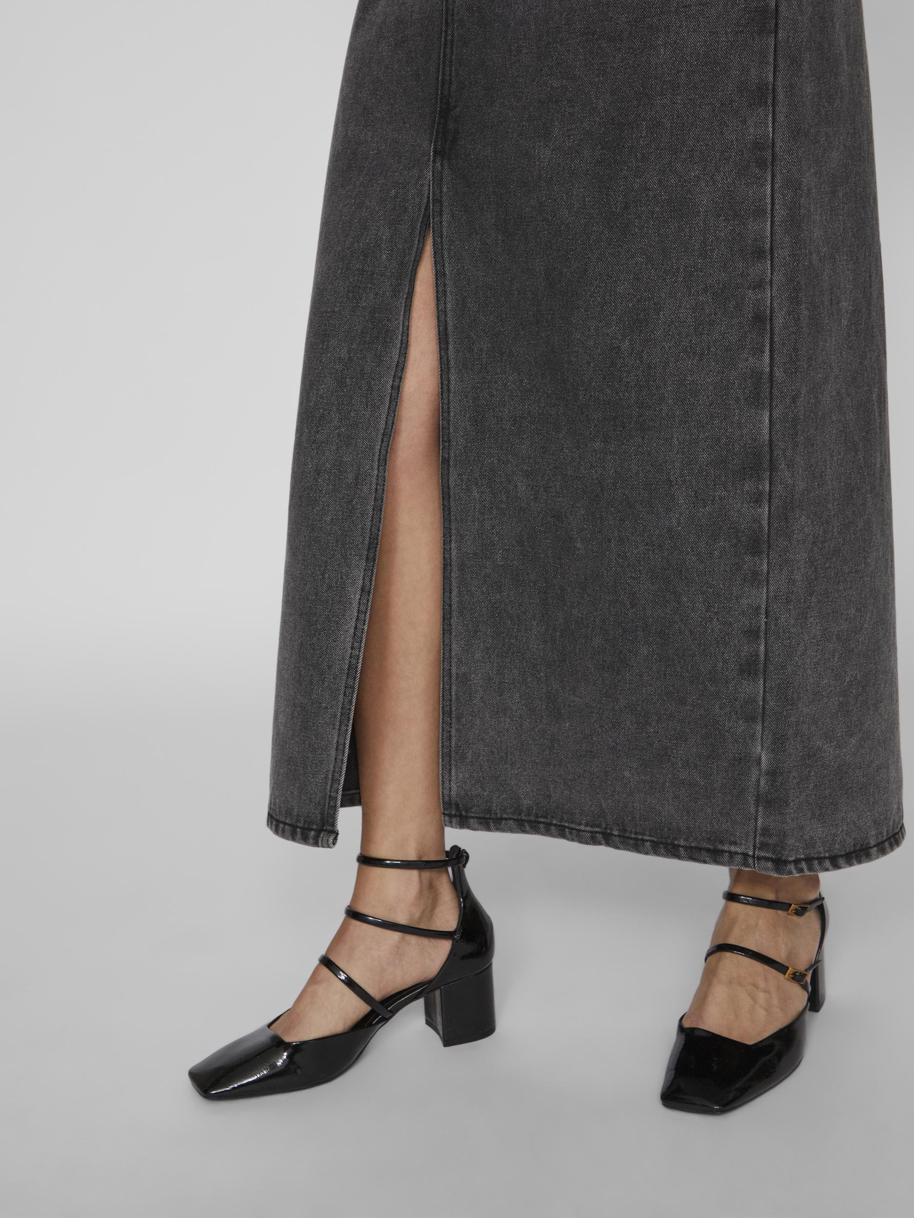 Vila  Vikira Long Washed denimnederdel - sort