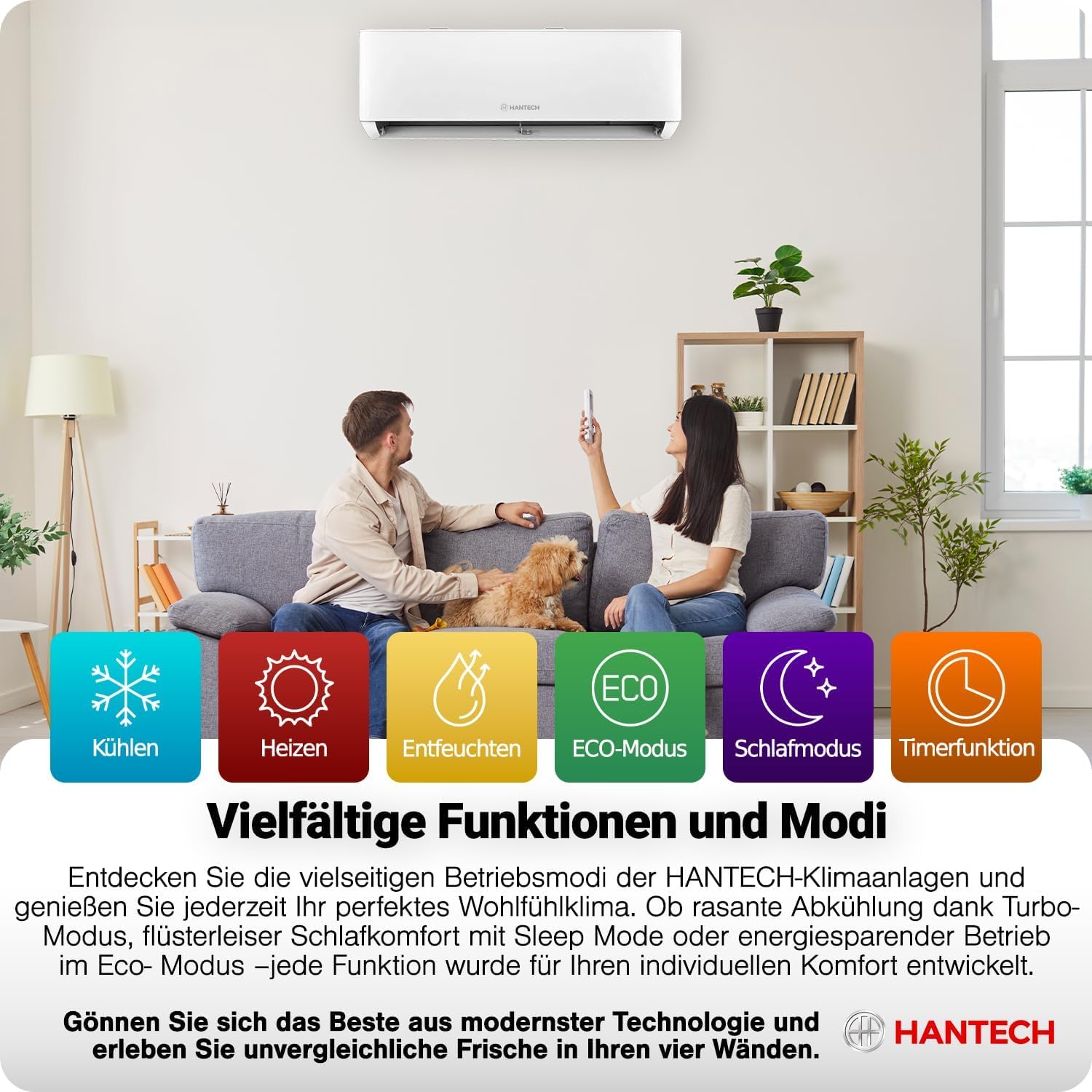 Split Klimaanlage 9000 BTU (bis 30m²) HANTECH H-PRO Heiz-&Kühlfunktion, Luftfilter, WIFI, Montagematerial