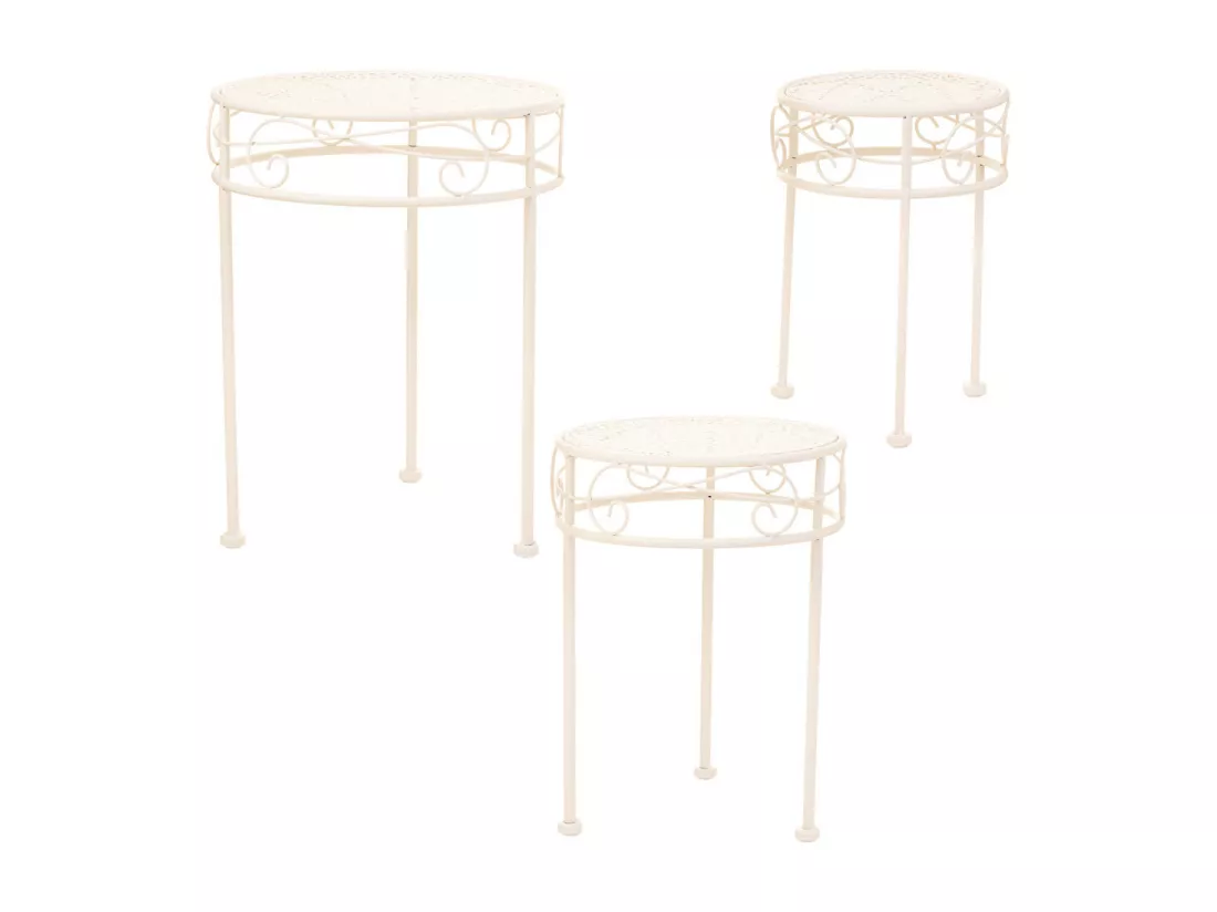 Lot de 3 cache-pots en fer forgé blanc 30x30x38h-25x25x33h-20x20x28h cm