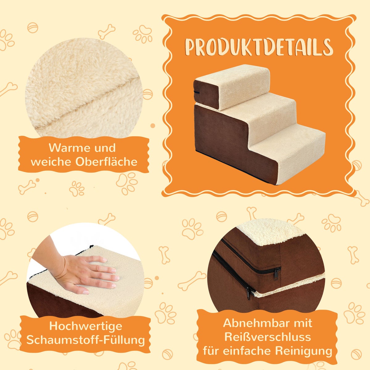 PawHut Hondentrap, L54 x B40 x H39 cm, Pluche, Schuim, Beige