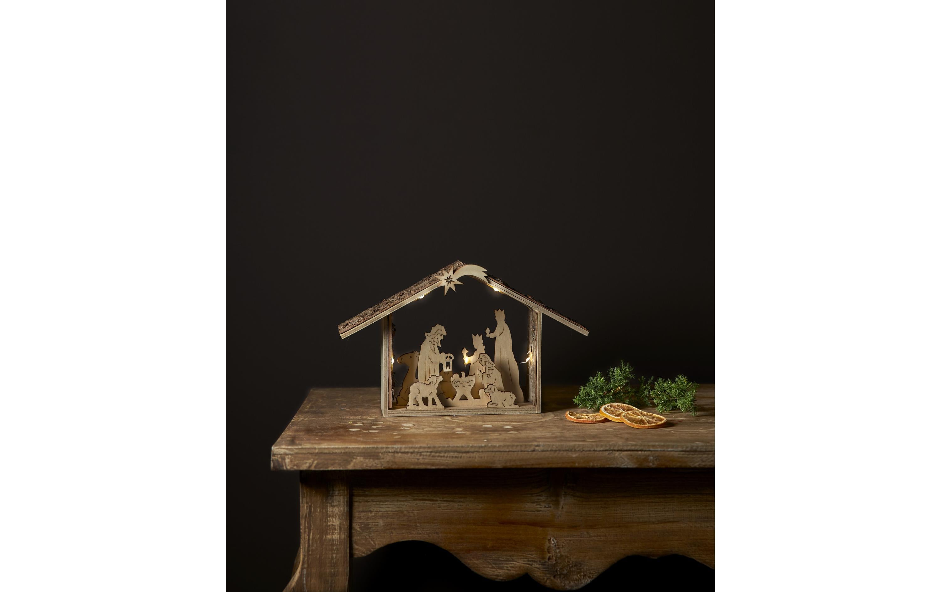 Kerzenleuchter Yuletide, 26.5 cm, NaturLasergeschnittene Weihnachtskrippe aus Holz