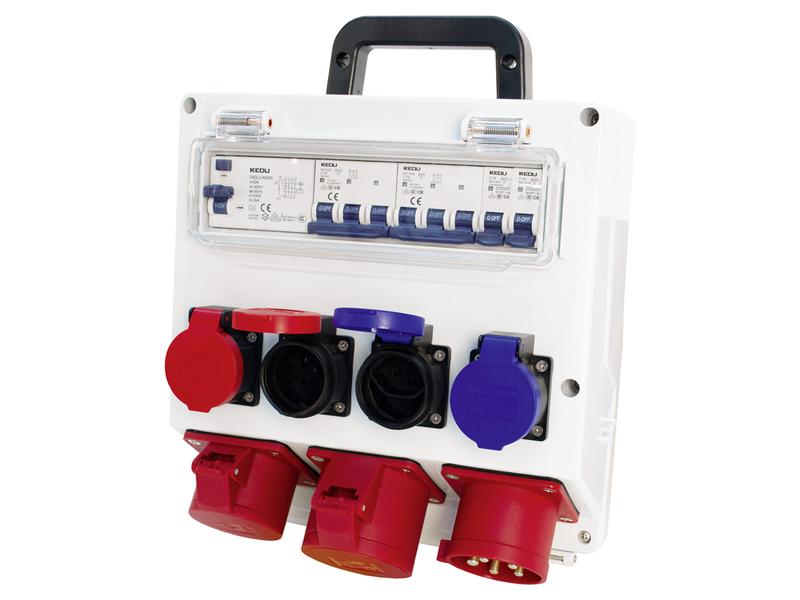 STEFFEN Baustromverteiler CEE32/5 32 A IP55 FI Mobiler Stromverteiler bestückt mit Fehlerstromschutzschalter 63A 30mA