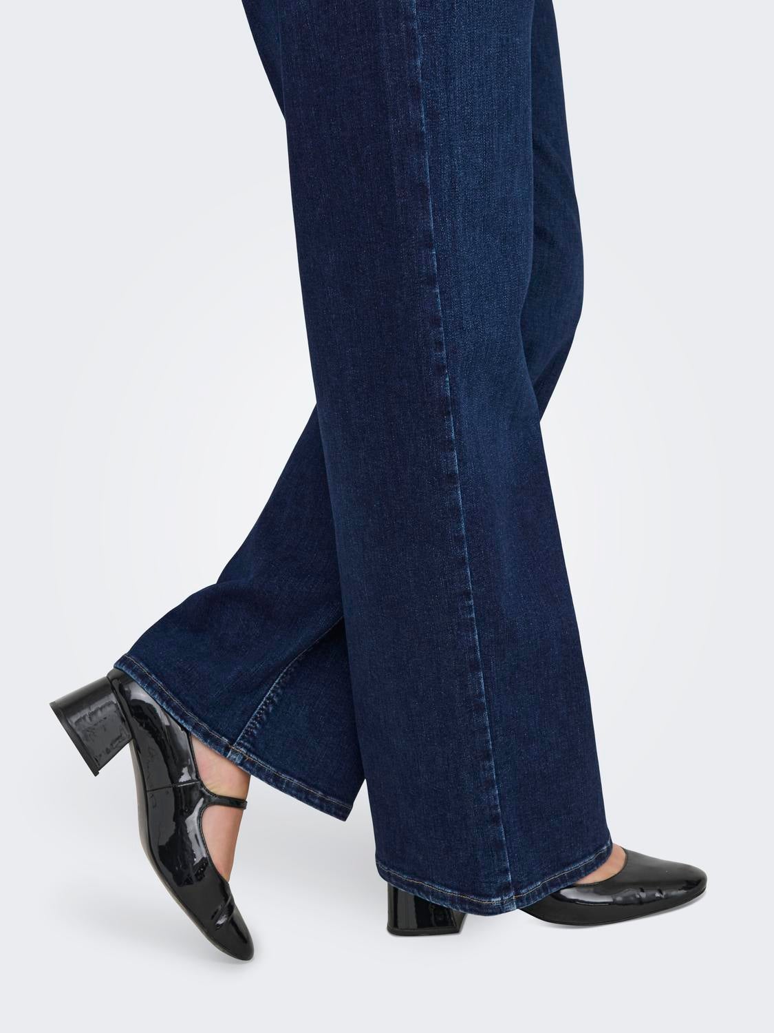 CARWILLY Hohe Taille Weiter Beinschnitt Jeans Dark Blue Denim