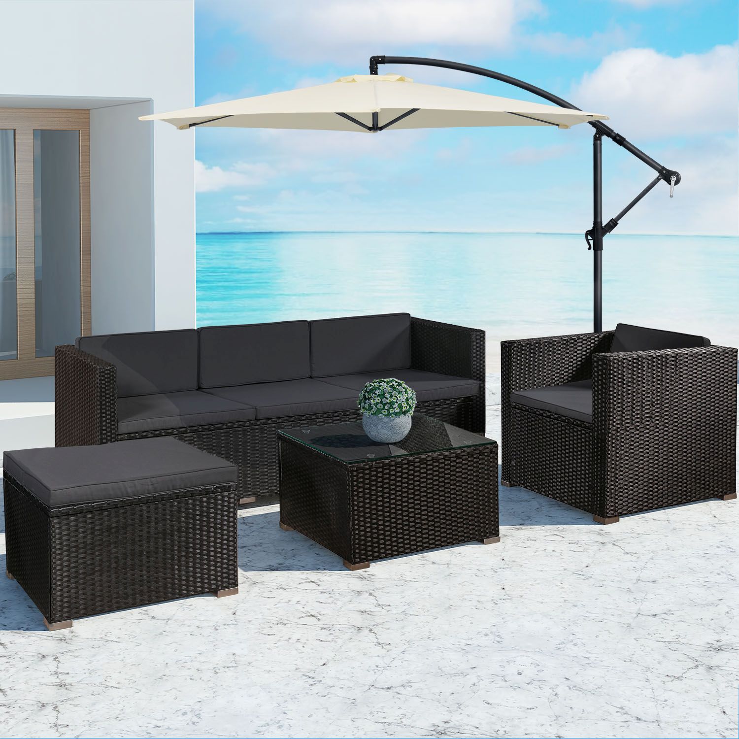 Punta Cana L polyrotan zwarte loungeset