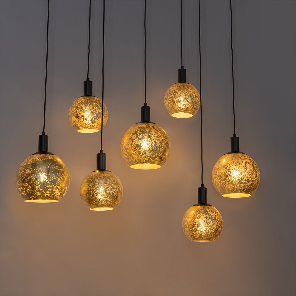 Design hanglamp zwart met goud glas 7-lichts - Bert