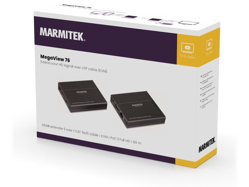 Marmitek HDMI Extender Megaview 76 HDMI Extender über 1 CAT 5e/6 Kabel – KVM PoC Full HD 60 m