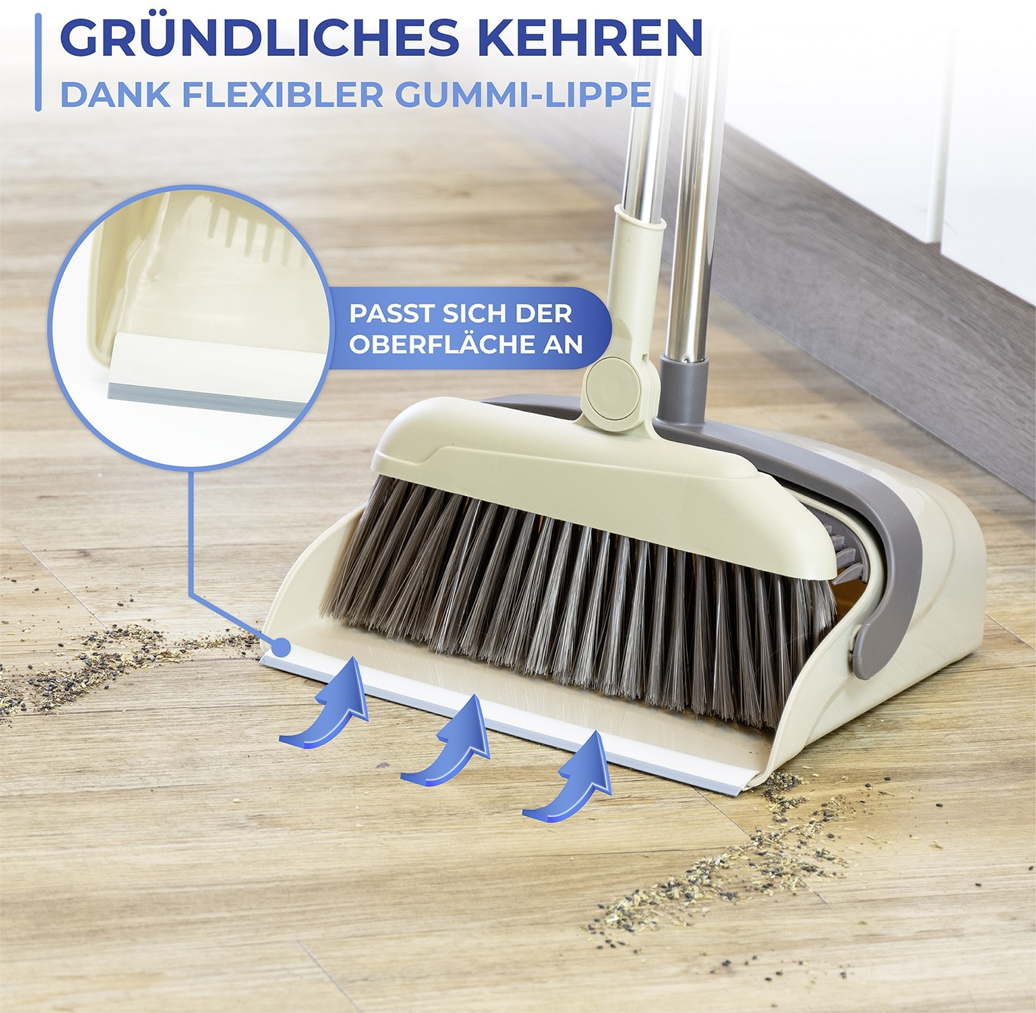 Maximex Kehrgarnitur »Modell Flexi« Komplett-Set 2 Stk. aus Edelstahl 180° drehbare Eck-Kehrgarnitur mit Teleskop-Stiel, rückenschonend