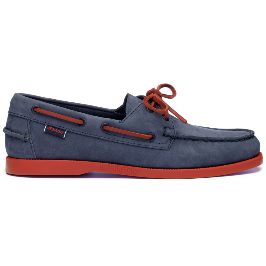DOCKSIDES NUBUCK Blue Navy Red-CHAUSSURES BATEAU POUR HOMME EN NUBUCK MARINE / ROUGE