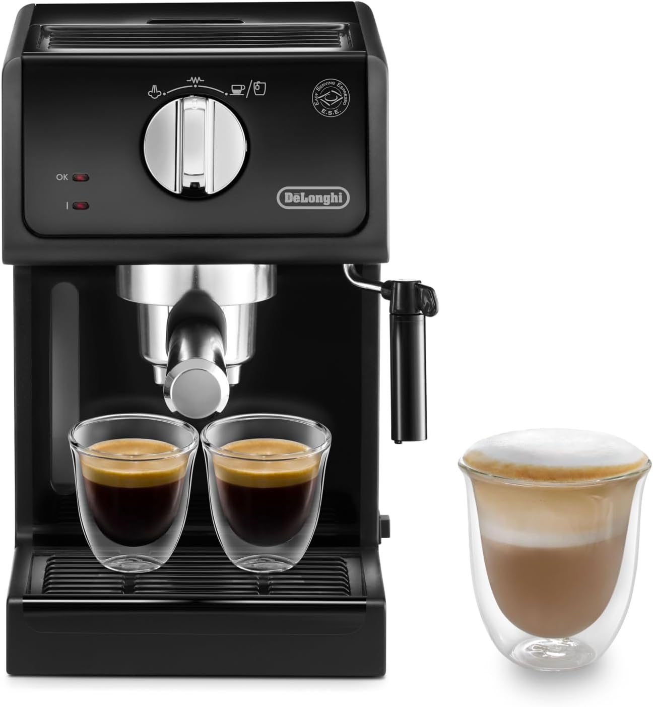 De'Longhi ECP 31.21 – Espresso Siebträgermaschine, Espressomaschine mit AluminiumFinish, inkl. manueller Milchschaumdüse, mit Heißwasserfunktion, für ESE Pads geeignet, 1,1 l Wassertank, schwarz