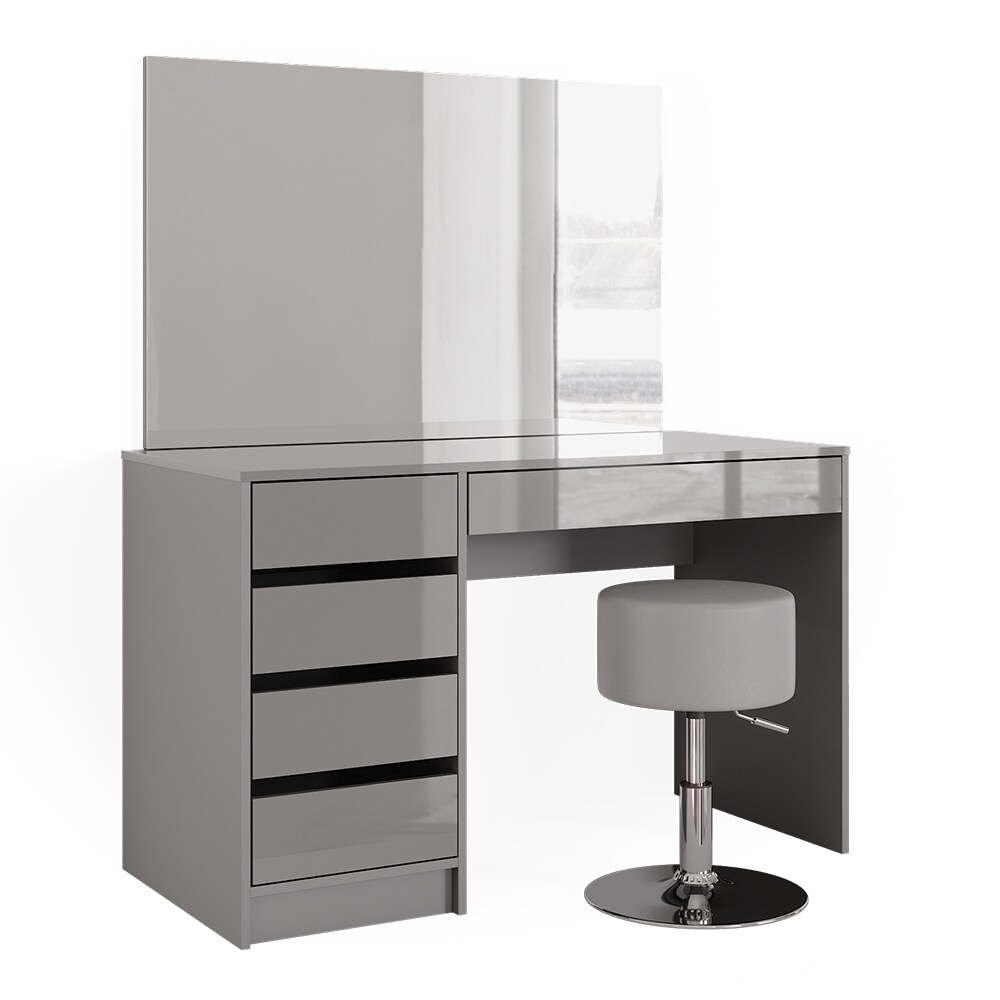 Vicco Schminktisch Frisiertisch Frisierkommode Sherry Grau Schminkspiegel Hocker 120x75 cm modern Schlafzimmer Kommode Schublade Ablage Aufbewahrung Kosmetiktisch Make-Up-Tisch Hochglanz