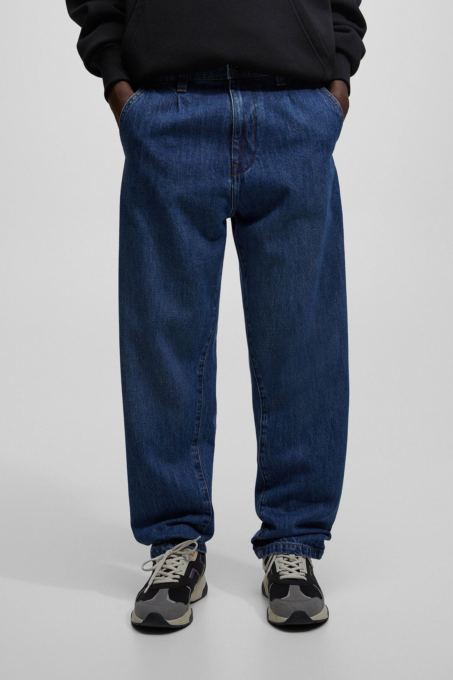 CALÇA JEANS DE PERNA LARGA - AZUL ESCURO